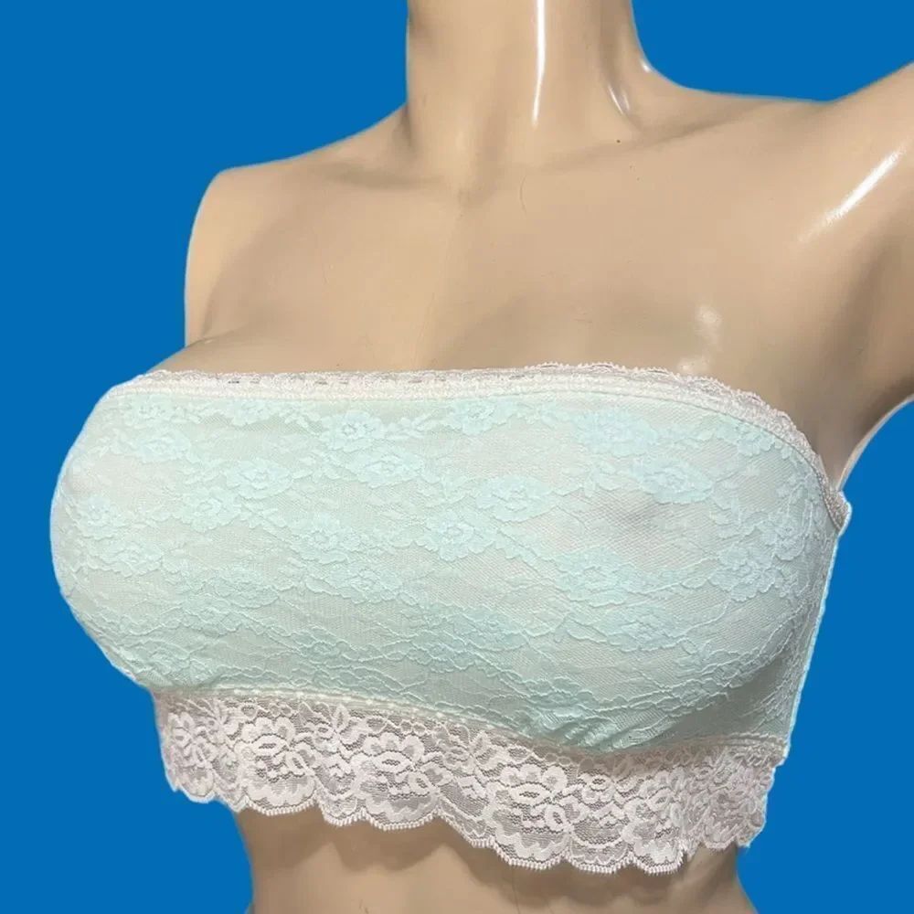 Victorias Secret Pink Strapless Lace Unlined Bandeau Bralette bra mint Large - Picture 3 of 5